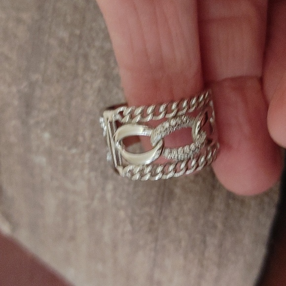 Sterling Ring Links Style w Small Diamonds Size 9.5 - Picture 7 of 12